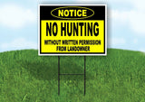 NOTICE NO HUNTING WITHOUT PERMISSION YELLOW Yard Sign with Stand LAWN SIGN