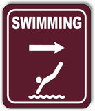 SWIMMING DIRECTIONAL RIGHT ARROW CAMPING Metal Aluminum composite sign