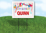 QUINN HAPPY BIRTHDAY BALLOONS 18 in x 24 in Yard Sign Road Sign with Stand