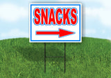 SNACKS RIGHT arrow RED WHITE BLUE 18inx24in Yard Road Sign w/  Stand