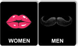 Funny Lips mustacher women men bathroom restroom metal sign set for business