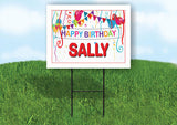 SALLY HAPPY BIRTHDAY BALLOONS 18 in x 24 in Yard Sign Road Sign with Stand