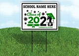 School Name Here Class of 2021 Black Green Graduation Yard Sign with Stand LAWN