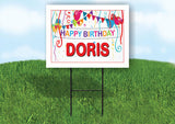DORIS HAPPY BIRTHDAY BALLOONS 18 in x 24 in Yard Sign Road Sign with Stand