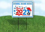 School Name Here Class of 2021 Blue Red Graduation Yard Sign with Stand LAWN