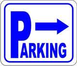 Directional Parking Sign with arrow pointing right BLUE METAL Aluminum Composite