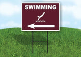 SWIMMING LEFT ARROW BROWN Yard Sign Road with Stand LAWN SIGN Single sided