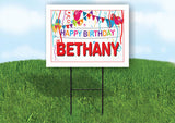 BETHANY HAPPY BIRTHDAY BALLOONS 18 in x 24 in Yard Sign Road Sign with Stand