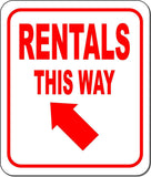 RENTALS THIS WAY DIRECTIONAL RED 8 Arrow Variations Aluminum composite sign