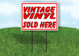 VINTAGE VINYL SOLD HERE RED Yard Sign with Stand LAWN SIGN