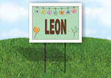 LEON WELCOME BABY GREEN  18 in x 24 in Yard Sign Road Sign with Stand