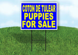 Coton de Tulear PUPPIES FOR SALE YELLOW BLUE Yard Sign Road with Stand LAWN SIGN
