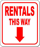 RENTALS THIS WAY DIRECTIONAL RED 8 Arrow Variations Aluminum composite sign