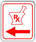 PHARMACY RX LEFT ARROW RED Metal Aluminum composite sign