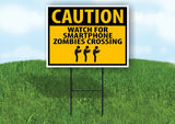 CAUTION SMARTPHONE ZOMBIES CROSSING YELLOW Yard Sign with Stand LAWN SIGN