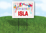 ISLA HAPPY BIRTHDAY BALLOONS 18 in x 24 in Yard Sign Road Sign with Stand