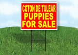 Coton de Tulear PUPPIES FOR SALE YELLOW RED Yard Sign Road with Stand LAWN SIGN