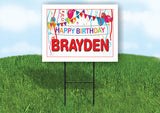 BRAYDEN HAPPY BIRTHDAY BALLOONS 18 in x 24 in Yard Sign Road Sign with Stand