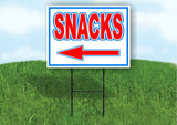 SNACKS LEFT arrow RED WHITE BLUE 18inx24in Yard Road Sign w/  Stand