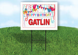 GATLIN HAPPY BIRTHDAY BALLOONS 18 in x 24 in Yard Sign Road Sign with Stand