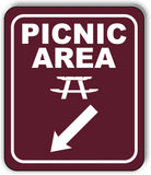 PICNIC AREA DIRECTIONAL 45 DEGREES DOWN LEFT ARROW Aluminum composite sign