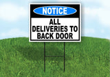 NOTICE All Deliveries to Back Door  BLUE  Yard Sign Road with Stand LAWN POSTER