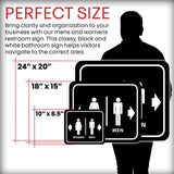 BATHROOM RESTROOM MEN RIGHT ARROW WOMEN LEFT ARROW BLACK Aluminum composite sign