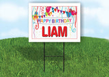 LIAM HAPPY BIRTHDAY BALLOONS 18 in x 24 in Yard Sign Road Sign with Stand