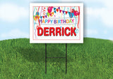 DERRICK HAPPY BIRTHDAY BALLOONS 18 in x 24 in Yard Sign Road Sign with Stand