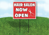 HAIR SALON NOW OPEN RED Plastic Yard Sign ROAD SIGN with Stand