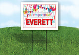 EVERETT HAPPY BIRTHDAY BALLOONS 18 in x 24 in Yard Sign Road Sign with Stand